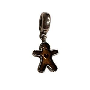 EUC Pandora Gingerbread Sterling Silver Brown Enamel Dangle Gingerbread Charm